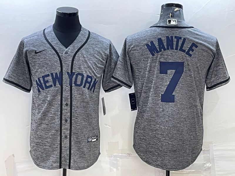 Men New York Yankees 7 Mantle Grey hemp ash Nike 2022 MLB Jerseys